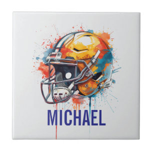 Azulejo De Cerâmica Capacete de Futebol Motivacional Inspirador Nome