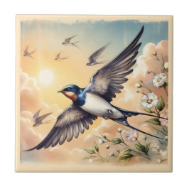 Azulejo De Cerâmica Capistrano Barn Swallow em Ouro Sunset