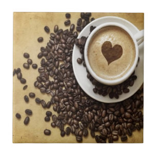 Azulejo De Cerâmica Cappucino Heart Cafe