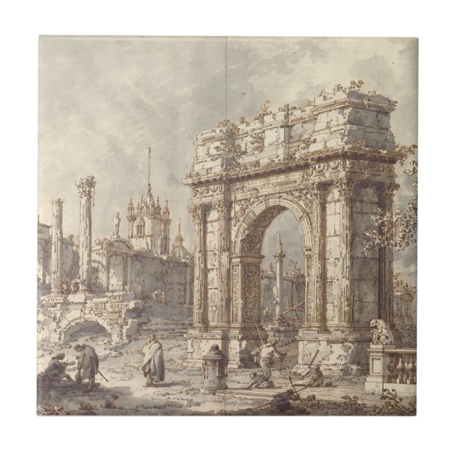 Azulejo De Cerâmica Capriccio com um Arco do Triunfo Romano (Frente)