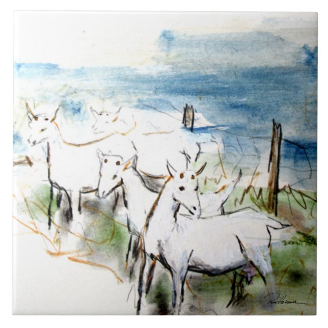 Azulejo De Cerâmica Caprinos em Problemas (Frente)