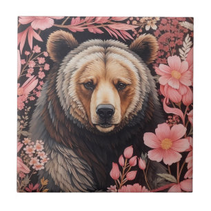 Azulejo De Cerâmica Captivando Flores Rosa Cinzentas De Urso Marrom