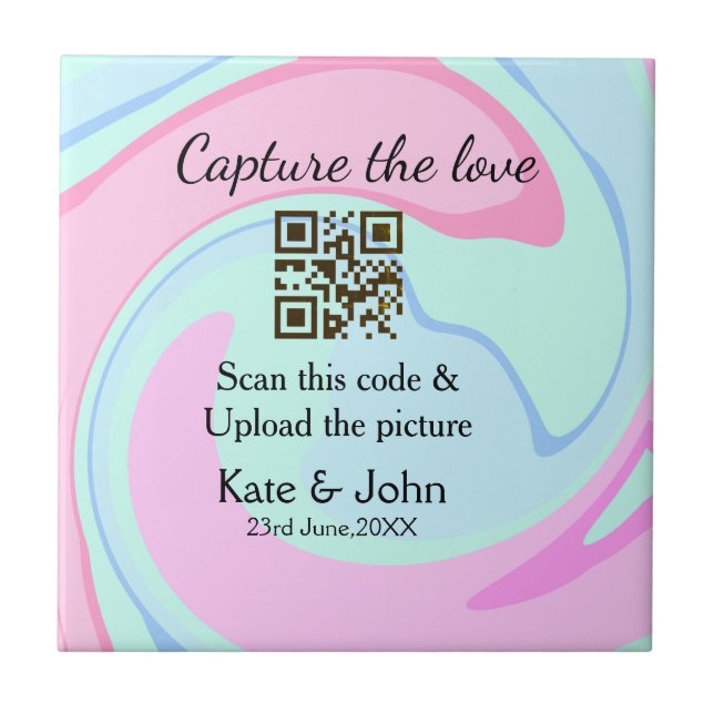 Azulejo De Cerâmica Capturar a combinação azul-rosa do marble add QR s (Frente)