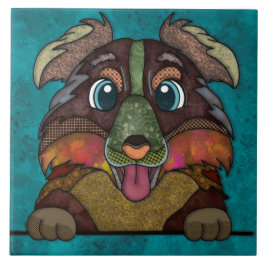 Azulejo De Cerâmica Cara de cachorro feio australiano pastor