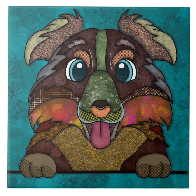 Azulejo De Cerâmica Cara de cachorro feio australiano pastor (Frente)