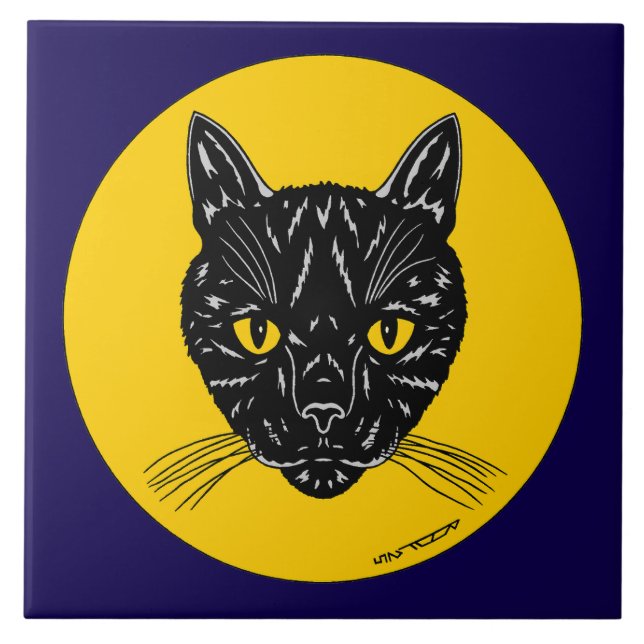 Azulejo De Cerâmica Cara de Gato Preto (Frente)