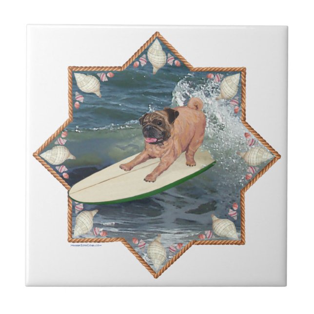 Azulejo De Cerâmica Cara de Surfista Pug (Frente)