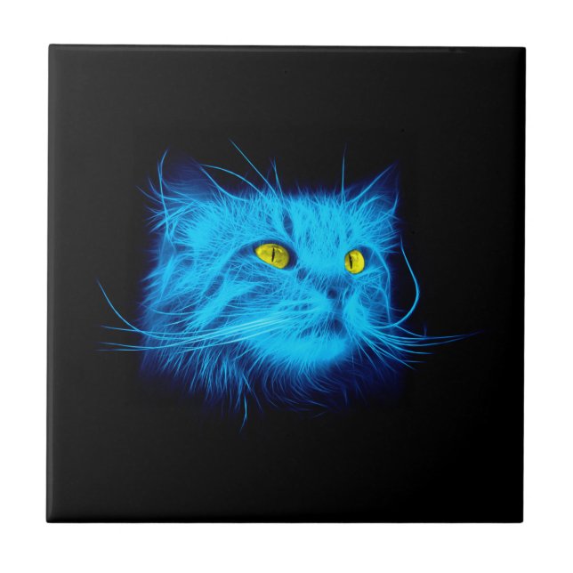 Azulejo De Cerâmica Cara do gato azul (Frente)