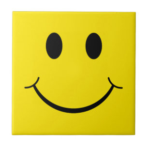 Azulejo De Cerâmica Cara feliz do amarelo clássico dos anos 70