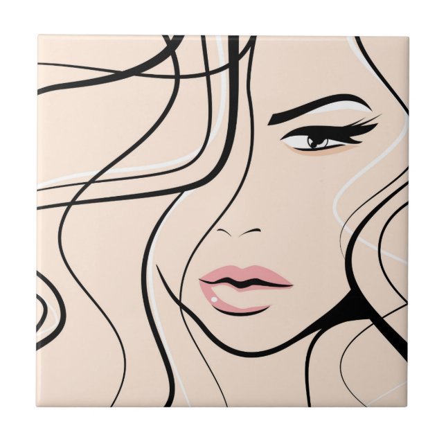 Azulejo De Cerâmica Cara fêmea adorável (Frente)