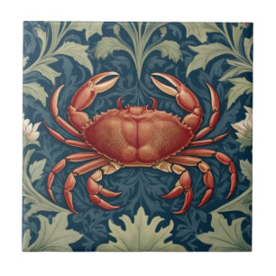Azulejo De Cerâmica Caranguejo William Morris estilo Mar Marítimo Náut