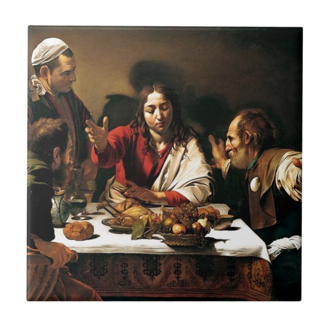 Azulejo De Cerâmica Caravaggio - ceia em Emmaus - pintura clássica (Frente)