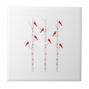 Azulejo De Cerâmica Cardeais Em Árvores