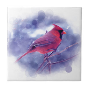 Azulejo De Cerâmica Cardeal Vermelho na Blizzard