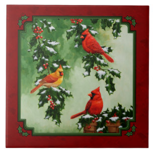 Azulejo De Cerâmica Cardinais de norte e Holly Red
