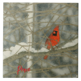 Azulejo De Cerâmica Cardinal de Aquarela de Inverno