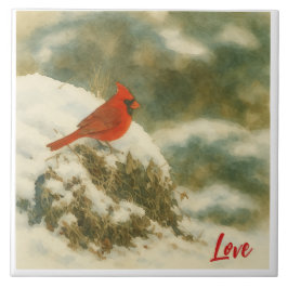 Azulejo De Cerâmica Cardinal de Inverno em Aquarela