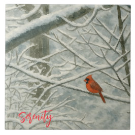 Azulejo De Cerâmica Cardinal em Aquarela de Inverno