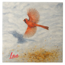 Cardinal em Voo em Aquarela de Inverno