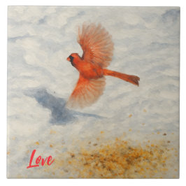 Azulejo De Cerâmica Cardinal em Voo em Aquarela de Inverno