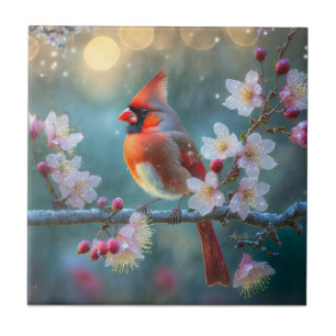 Azulejo De Cerâmica Cardinal Macho ao Luar das Flores de Cerejeira