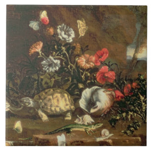 Azulejo De Cerâmica Cardos, flores, répteis e borboletas ao lado