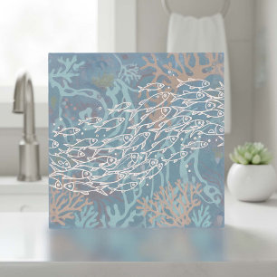Azulejo De Cerâmica Cardume de Peixes em Azul Coral ID1198