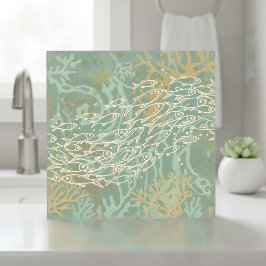 Azulejo De Cerâmica Cardume de Peixes em Verde Coral ID1198