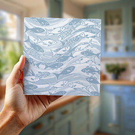Azulejo De Cerâmica Cardume Giratório de Peixes em Azul ID1200