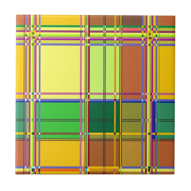 Azulejo De Cerâmica Caribbean Colorful Fabric Madras Tartan (Frente)