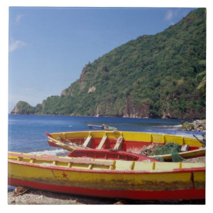 Azulejo De Cerâmica Caribe, BWI, Santa Lúcia, Barcos à vela, Soufriere