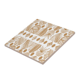 Azulejo De Cerâmica Caribe Tribal Mudcloth: Branco, Dourado