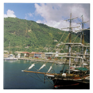 Azulejo De Cerâmica Caribenho, St. Lucia, Soufriere. Barcos em