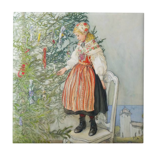 Azulejo De Cerâmica Carl Larsson Árvore de Natal (Frente)