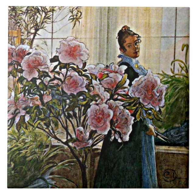 Azulejo De Cerâmica Carl Larsson - Azalea, (Frente)