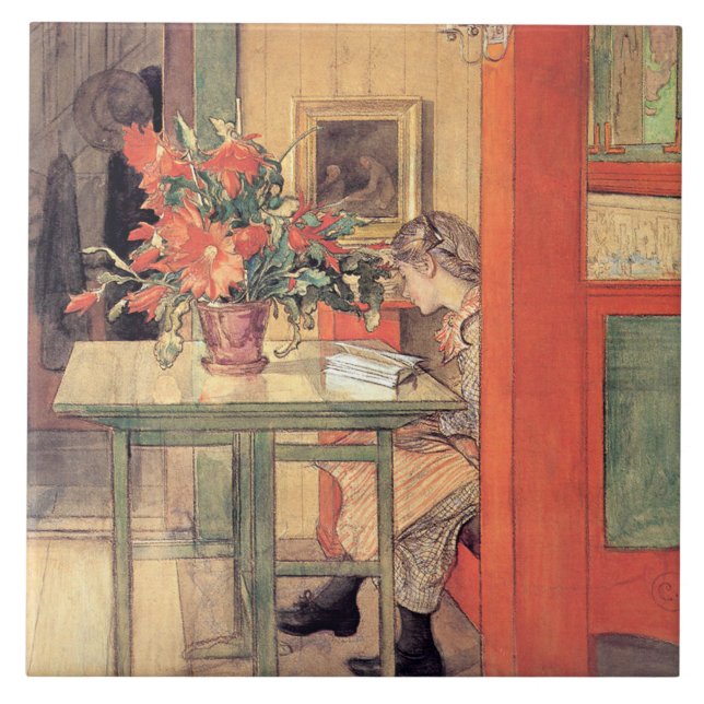 Azulejo De Cerâmica Carl Larsson - Lisbeth Reading (Frente)