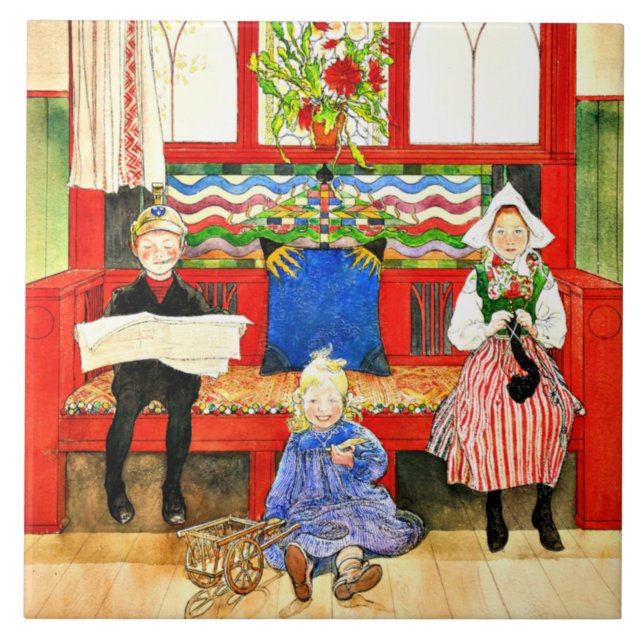 Azulejo De Cerâmica Carl Larsson - Papa, mamã, criança, arte (Frente)