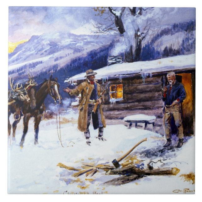 Azulejo De Cerâmica "Carne de Natal" por Charles M Russell (Frente)