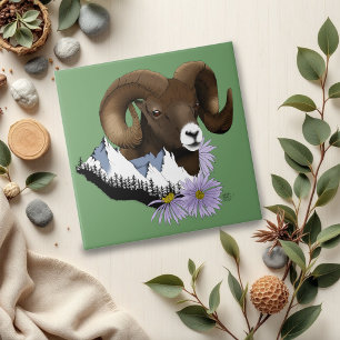 Azulejo De Cerâmica Carneiro Majestoso Bighorn Brown Ovelha Montanhas