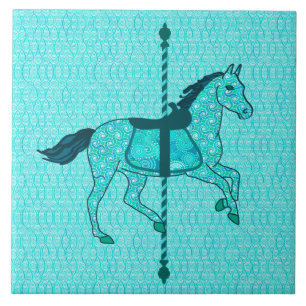 Azulejo De Cerâmica Carousel Horse - Turquesa e Aqua