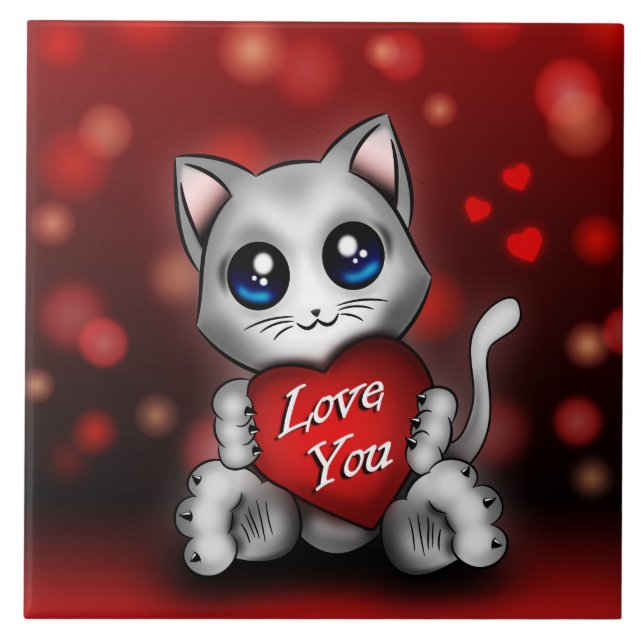 Azulejo De Cerâmica Carreau Le chaton t'aime (Frente)