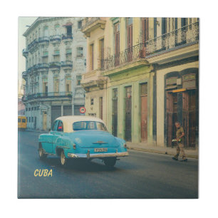 Azulejo De Cerâmica Carro Clássico Antigo Havana Cuba Fotografia de Ru