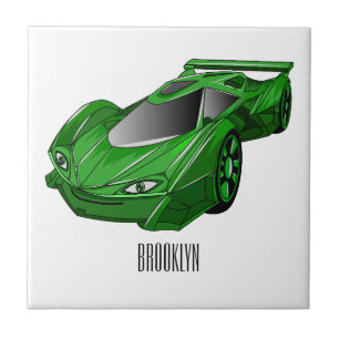 Azulejo De Cerâmica Carro desportivo verde com ilustração aerofoil