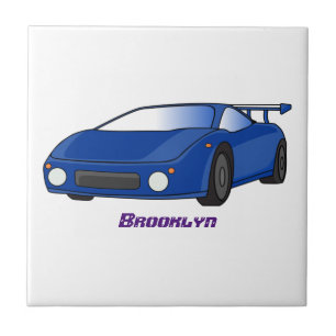 Azulejo De Cerâmica Carro esportivo azul com ilustração de aerofólio