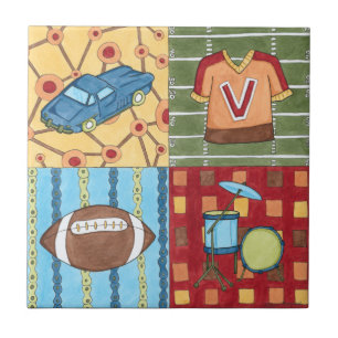 Azulejo De Cerâmica Carro, Jersey, futebol e kit de tambor