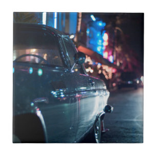 Azulejo De Cerâmica Carro vintage da movimentação do oceano