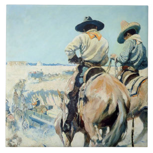 Azulejo De Cerâmica Carroça de Suprimentos Western Art por NC Wyeth
