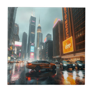 Azulejo De Cerâmica Carros da Cidade dos Arranha-Céus Cyberpunk