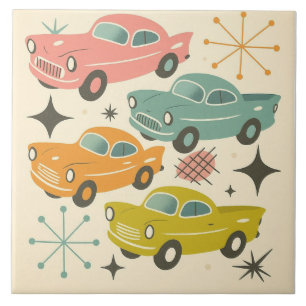 Azulejo De Cerâmica Carros Retro de Meados do Século Starburst Atômico