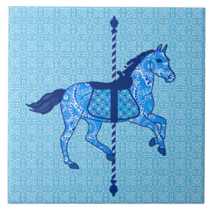 Azulejo De Cerâmica Carrossel Horse - Cobalto e Azul-Céu